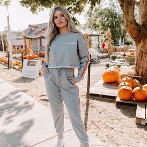 Kittenish womens gray rainbow stripe joggers & cropped sweatshirt relaxed lounge